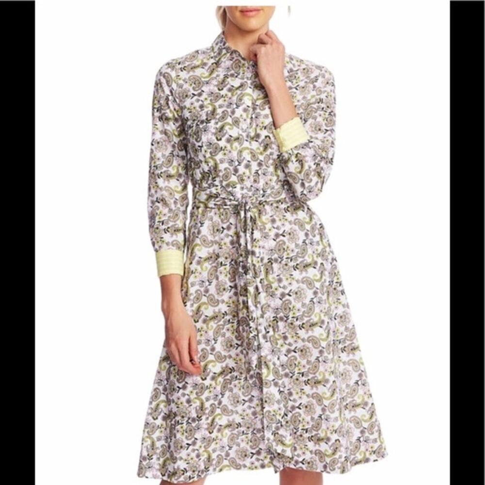 Court & Rowe Shirt Dress Paisley Floral Pink Yellow Tie Waist Women 6